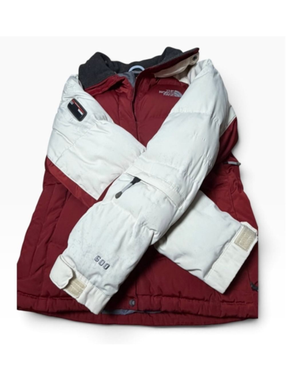 The North Face 600 Down Ski Jacket Fur Hood Burgundy White Vintage Puffer S - Picture 5 of 11
